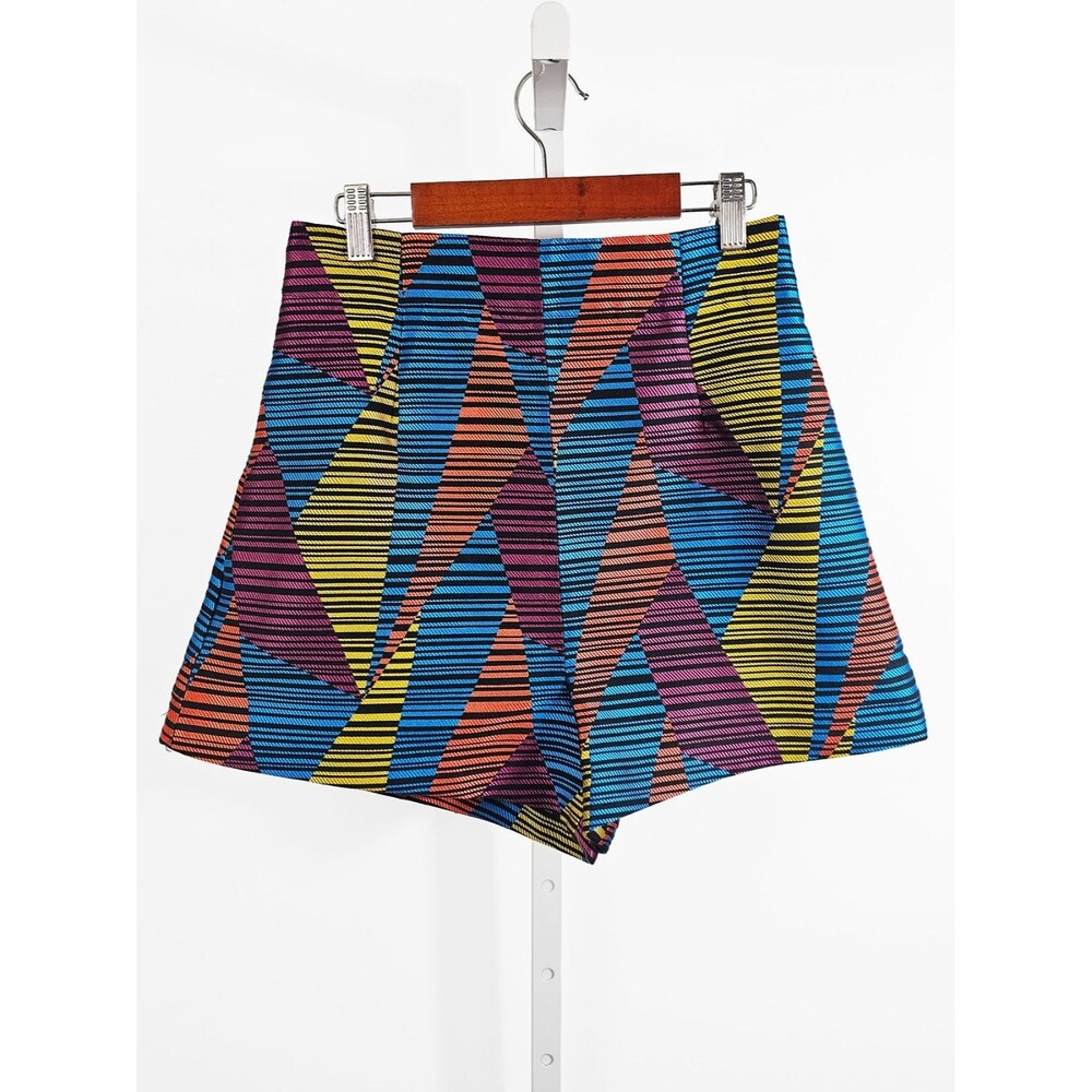 BCBGMAXAZRIA High Wasted Geometric Jacquard Jewel Tones Size 0 Shorts